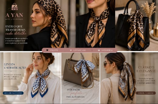 Painel de inspirações com diferentes formas de usar lenços fashion
